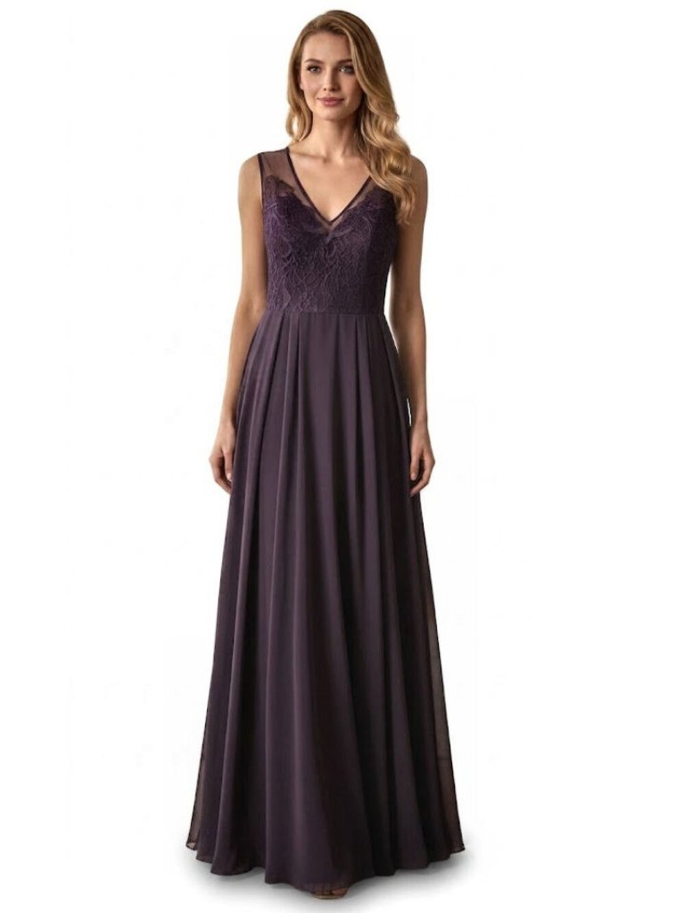 Hayley Paige Occasion FALL 2017 Bridesmaids Plum A-Line Gown, Womens Size 8